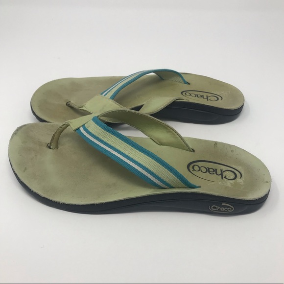 Chaco Shoes | Chaco Green Leather Thong Flip Flop Sandals Sz 9 | Poshmark